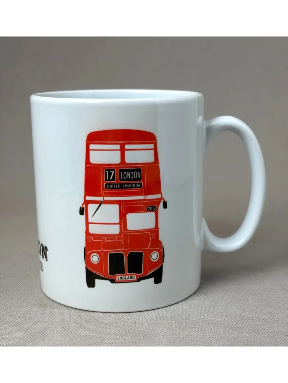 London England Red Double Decker Bus Coffee Mug UK Souvenir Route 17 Ceramic Cup